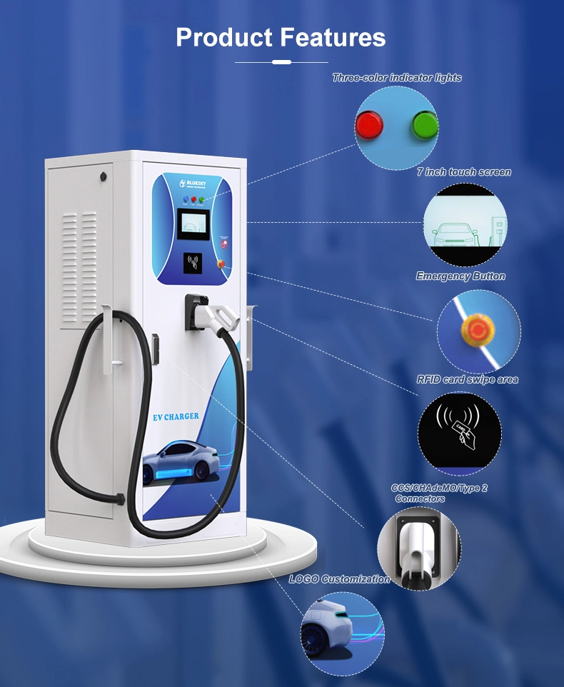 122kw DC/AC Integrated Fast EV Charger Three Connectors CCS2&Chademo&Type2 for Electric Vehicle