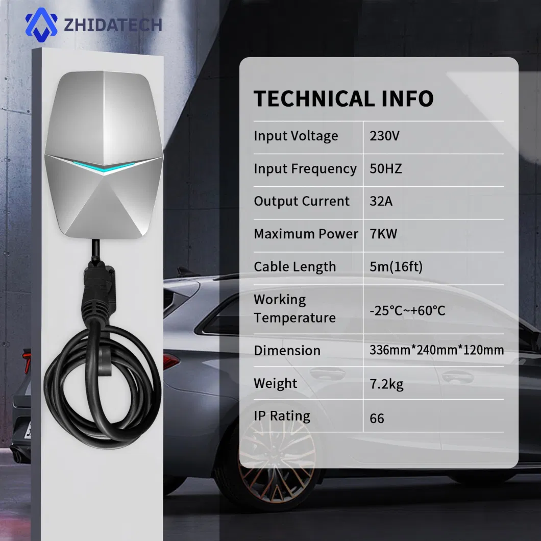 Zhidatech AC EV Car Charger for Electric Vehicle Wallbox Charging Station 32A 220V with IEC 62196