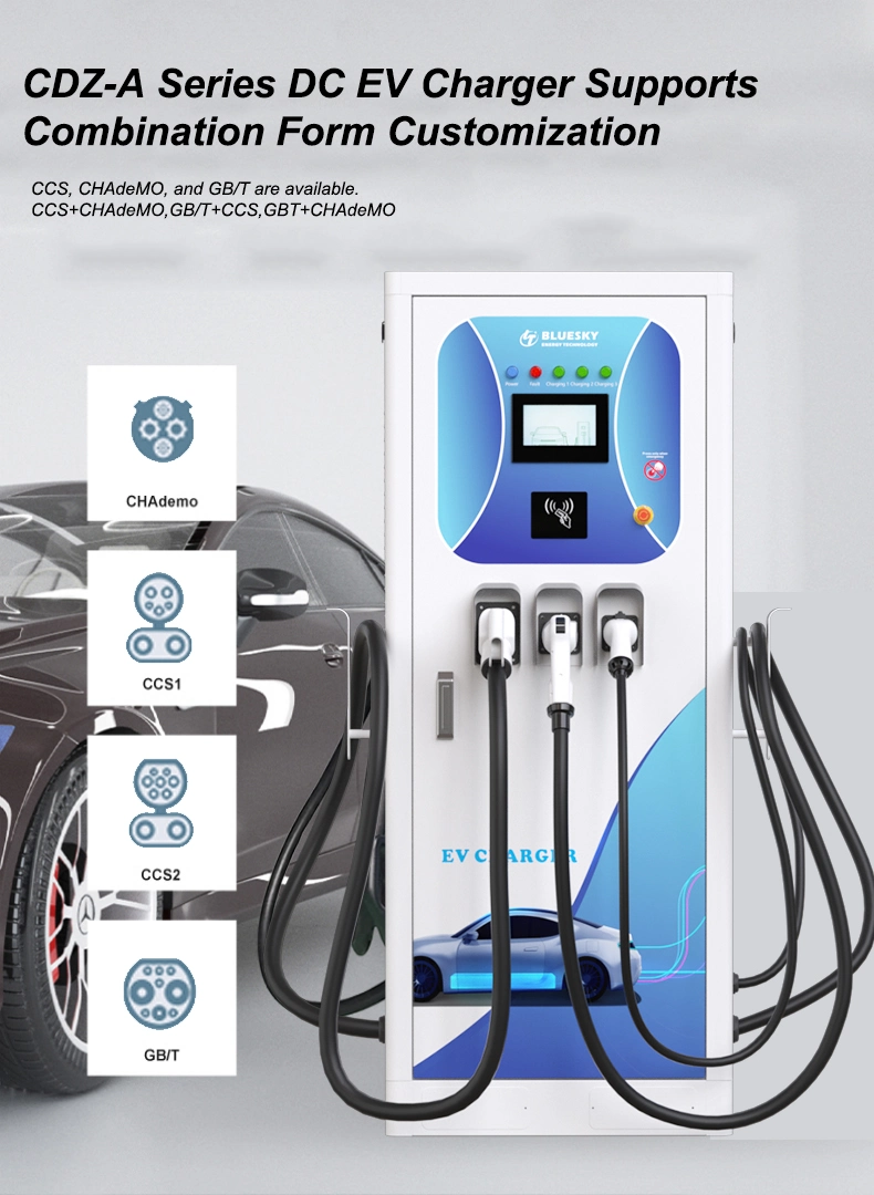 122kw DC/AC Integrated Fast EV Charger Three Connectors CCS2&Chademo&Type2 for Electric Vehicle